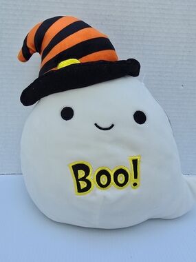 Squishmallows Grace The White Plush Ghost, Orange & Black Striped Witch Hat